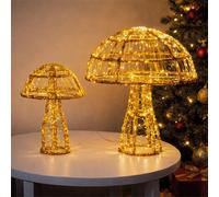 Xmas Haus 2 Pack Acrylic Led Mushrooms 600 Warm White Micro Led Outdoor Timer