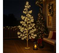 Xmas Haus 210CM Outdoor LED Christmas Tree with Gold Balls Festive Light 1200 Warm White LEDs, Copper Wire, Resin Base, 5M Cable & IP20 Transformer, Timer, Holiday Decoration