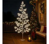 Xmas Haus 210CM Outdoor LED Christmas Tree with Silver Balls Festive Light 1200 Warm White LEDs, Copper Wire, Resin Base, 5M Cable & IP20 Transformer, Timer, Holiday Decoration