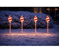 Xmas Haus 4 Pack Cone Candy Stake Lights 64 Warm White Led Battery Timer Garden