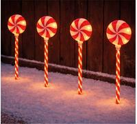 Xmas Haus 4 Pack Lollipop Candy Stake Lights 64 Warm White Led Battery Timer