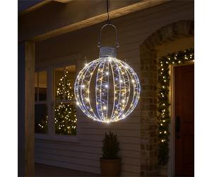 XMAS HAUS 400mm LED Christmas Festive Holiday Hanging Ball, 160 Micro LEDs (White & Warm White) with Flash Effect, 5M Cable, Outdoor Festive Christmas Light Decoration
