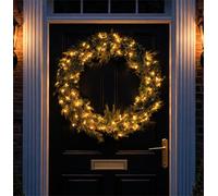 Xmas Haus 80Cm Pre Lit Christmas Wreath 150 Warm White Led Outdoor Door Timer
