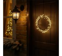 Xmas Haus Outdoor 25CM Metal Wreath with 800L Warm White LED, 3M Leading Cable, BS IP20 Transformer, Christmas Decoration