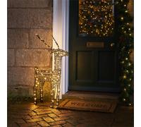 Xmas Haus Outdoor Metal Deer 61Cm With Black Shiny Pvc Rope, 200L Warm White Micro Led, 5M Cable, Bs Ip20 Transformer, Timer, Chri