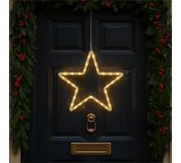 XMAS HAUS Pre Lit 20 Warm White Micro LED Christmas Hanging Light with 50cm Lead, Battery Timer PSU, Hanging Point, White Frame for Indoor Outdoor on Brackets, Ceilings, Window. Festive Lighting Star