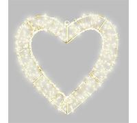 XMAS HAUS Pre Lit LED Shape with 5m Lead, Timer PSU, Warm White LEDs, Hanging Points, White Wire Frame for Indoor and Outdoor on Doors, Walls, Ceilings for Christmas Decorative Lighting Heart