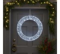 Xmas Haus Pre Lit Micro LED Wreath with 5m Lead, Timer PSU, Hanging Points, White Wire Frame for Indoor and Outdoor on Doors, Walls, Ceilings for Festive Christmas Decorative Lighting 700mm