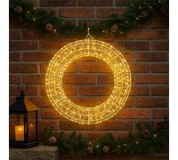 Xmas Haus Pre Lit Micro LED Wreath with 5m Lead, Timer PSU, Hanging Points, White Wire Frame for Indoor and Outdoor on Doors, Walls, Ceilings for Festive Christmas Decorative Lighting 500mm