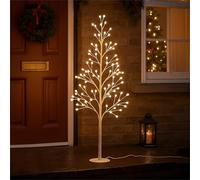 Xmas Haus Pre-Lit Selectable 120cm White LED Tree, Indoor/Outdoor, 8 Multi-White Modes, Flexible Branches, Weather-Resistant