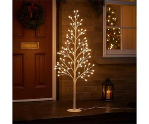 Xmas Haus Pre-Lit Selectable 120cm White LED Tree, Indoor/Outdoor, 8 Multi-White Modes, Flexible Branches, Weather-Resistant