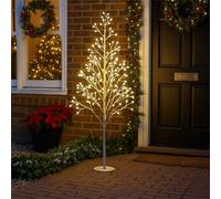Xmas Haus Pre-Lit Selectable 150cm White LED Tree, Indoor/Outdoor, 8 Multi-White Modes, Flexible Branches, Weather-Resistant