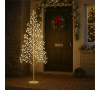 Xmas Haus Pre-Lit Selectable 180cm White LED Tree, Indoor/Outdoor, 8 Multi-White Modes, Flexible Branches, Weather-Resistant
