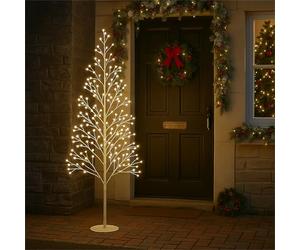 Xmas Haus Pre-Lit Selectable 180cm White LED Tree, Indoor/Outdoor, 8 Multi-White Modes, Flexible Branches, Weather-Resistant