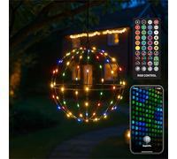 XMAS HAUS RGB 300mm Christmas Hanging Ball Light, Indoor and Outdoor Use, Remote and App Control, PSU, 3m Lead, Colour and Pattern Change, Festive Seasonal Decoration Black