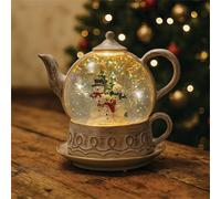Xmas Haus Snow Swirl Festive Christmas Glitter LED Teapot in Cream Xmas Haus Cream