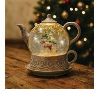 XMAS HAUS Snow Swirl Festive Christmas Glitter LED Teapot Warm White LEDs, Battery Operated Indoor Holiday Decoration