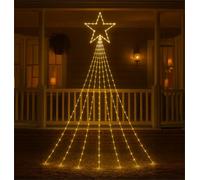 Xmas Haus Waterfall 2D Christmas Tree with Warm White LEDs, Star Top, Twinkle, Timer, 10m Lead, Indoor, Outdoor, For Festive Christmas Decoration Lighting, Garden Decor, Home, Shop Window Display 3.5m