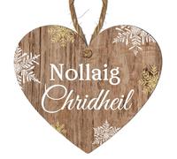 Xmas Heart Plaque - Choose from 4 Festive Designs: Merry Christmas, Nollaig Shona Duit, Nollaig Chridheil, Nadolig Llawen (Scottish - Nollaig Chridheil, Small: 10 cm (H) × 9 cm (W))
