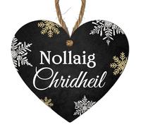 Xmas Heart Plaque in Black - Choose from 4 Festive Designs: Merry Christmas, Nollaig Shona Duit, Nollaig Chridheil, Nadolig Llawen (Scottish - Nollaig Chridheil, Small: 10 cm (H) × 9 cm (W))