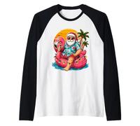Xmas in Summer July Santa Flamingo Float Christmas Cruise Raglan Baseball Tee
