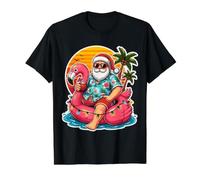 Xmas in Summer July Santa Flamingo Float Christmas Cruise Value Graphic T-Shirt, Men, Black, S