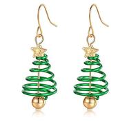 Xmas Jewellery Presents for Girls, Cute Christmas jewellery box, Christmas Tree Earrings for Women,Green & Gold