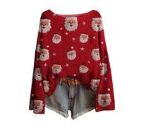 Xmas Jumper Christmas T Shirts Women Printed Vintage Sweater Long Sleeve Sweatshirt at Family Gathering Eve Classic Clothes in Dinner Casual T Shirts for Parade Red L