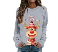 Xmas Jumpers,Cozy Deer Print Pullover Long Sleeve Crewneck Sweatshirt for Everyday Holiday Comfort in Autumn Winter Featuring Soft Fleece and Stylish Print (Light Gray, M)