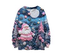 Xmas Jumpers for Women UK Christmas Sweater Resistant Crew Neck Jumpers Printed Outfits for Parade Classic Vintage Jumper to Gathering Long Sleeve Tops at Party Blue XL