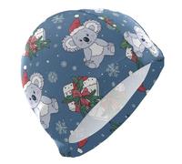 Xmas Koala Snowflake Swim Cap for Men Lightweight Cloth Cap for Pool Bathing Swimming Hat One Size
