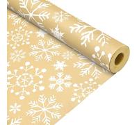 Xmas Kraft Wrapping Paper Roll with White Snowflakes,QRTDXP 43cm*12m ECO-friendly Gift Wrapping Paper for Xmas Present-snowflake