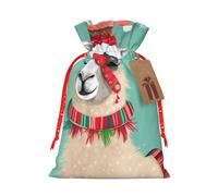 Xmas Llama Printed Christmas Drawstring Bags Reusable Bag for Party Xmas Gift Wrapping, Red Ribbon, S
