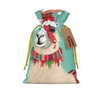 Xmas Llama Printed Christmas Drawstring Bags Reusable Bag for Party Xmas Gift Wrapping, Yellow Ribbon, S