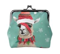 Xmas Llama Prints Coin Purse Kiss Lock Pu Leather Mini Pouch Wallet Change Bag for Women Girls Kids