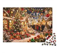 Xmas Market 1000 Piece Jigsaw Puzzle Recyclable Christmas Tree Puzzles for Elderly Family Gaming Time Props Relieve Senile Dementia Great Gift 70x50cm/1000pcs