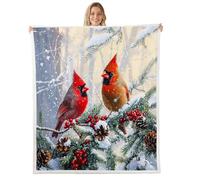 Xmas Northern Cardinal Throw Blankets,Pinecone Red Berry Fleece Blanket,Kids Girls Boys Adult Winter Snowflake Fuzzy Blankets Wild Animals Sherpa Blanket Chair Sofa Bed Decor,40"×50"