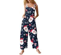 Xmas Onesies Christmas Jumpsuit for Women UK Santa Claus Print Dungarees Snowman Print Tunic Long Overall High Waist Slim Fit Fitness Onsies Romper Wide Leg One Piece Playsuits Romper (81-Blue, M)