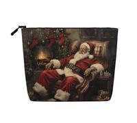 Xmas Print Fake Hemp Makeup Bag – Travel Toiletry Pouch for Women, Daily Storage, Business Trips, and More