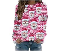Xmas Pullover Jumper Christmas Jumpers for Women Ladies Santa Claus Xmas Tree Snowman Printed Sweatshirt Cute Funny Hilarious Ugly Sweater (c-Hot Pink, XXXL)