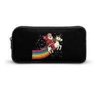 Xmas Riding Rainbow Uni-Corn Large Capacity Pencil Cases with Zippered Portable Pen Pouch Makeup Bag Office Supplies