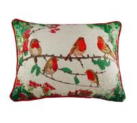 Xmas Robins Chenille Watercolour Print Cushion Evans Lichfield Multi One Size