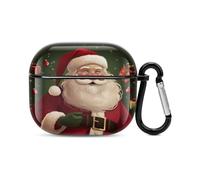 Xmas Santa Claus Bluetooth Earbuds Case Cover Full Body Shockproof Protection Hard Case Support Wireless Charging with Keychain Personalized Gift for AirPods 3
