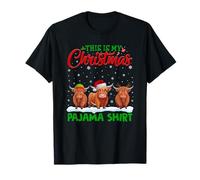 Xmas Santa Hat Reindeer Highland Cow Christmas Pajama T-Shirt