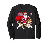 Xmas Santa Riding Fox Terrier Lovers Pet Dog Christmas Long Sleeve T-Shirt