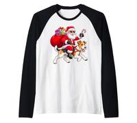 Xmas Santa Riding Fox Terrier Lovers Pet Dog Christmas Raglan Baseball Tee