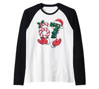 Xmas SIX Seven Santa Hands Candy Canes Funny Christmas 67 Raglan Baseball Tee