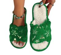 Xmas Slippers Men,Women's Slipper Activ for indoor warmth with festive fleece flower detail and flat sole comfort (Green, 5)