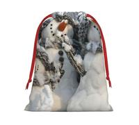 Xmas Snowman Print Christmas Drawstring Gift Bags, Xmas Holiday Fabric Gift Wrapping Bag For Party, Size-L