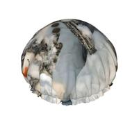 Xmas Snowman Print Shower Cap, Lined Shower Cap For Women Reusable, Double Layer Waterproof Bath Cap